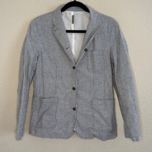 Womens Small Striped Preppy Fisherman Cotton Blazer Nautical Coastal Euro Summer